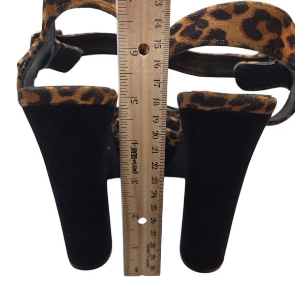 Women's 9.5 Leppard Print Platform Brown Sandal Shoe 5 Inch Heel 9 1/2 - Picture 6 of 8